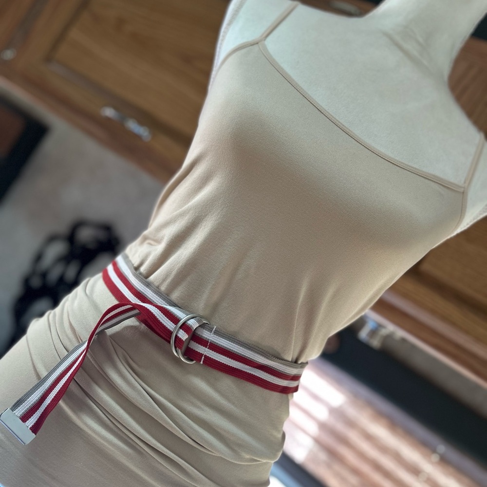 Unisex stripe canvas D ring belt 38 1/4